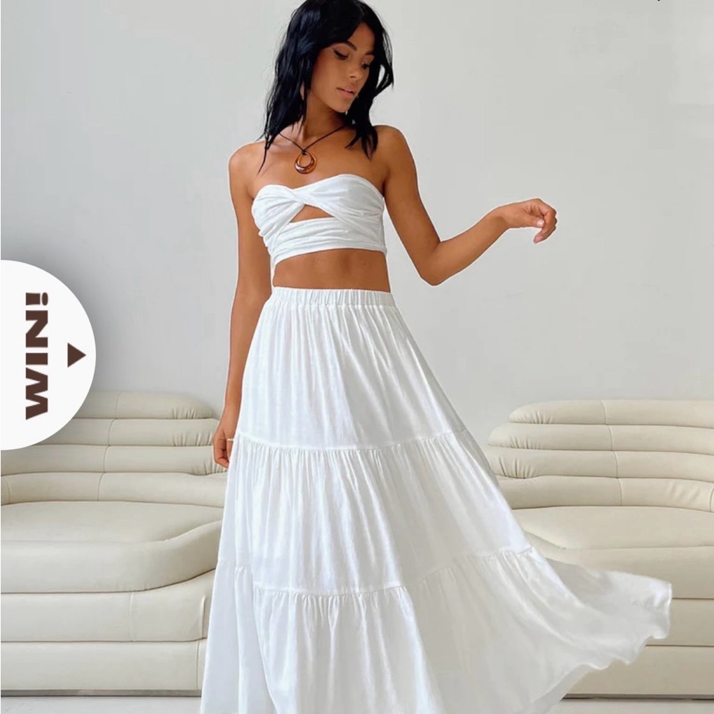 Princess Polly White Maxi Tiered Skirt and top